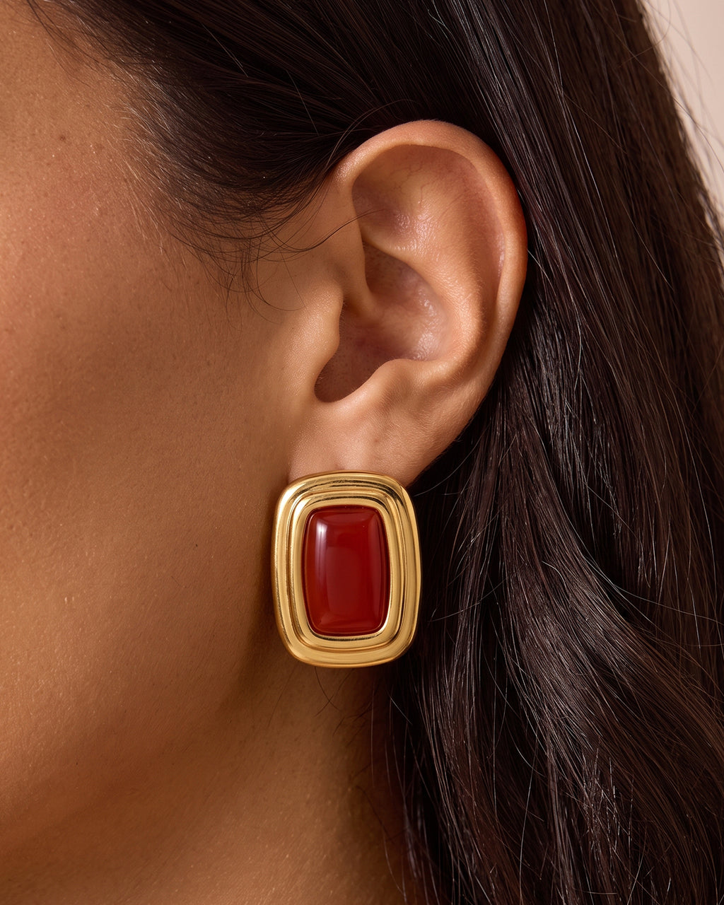 Framed Enamel Statement Stud Waterproof Gold Earrings