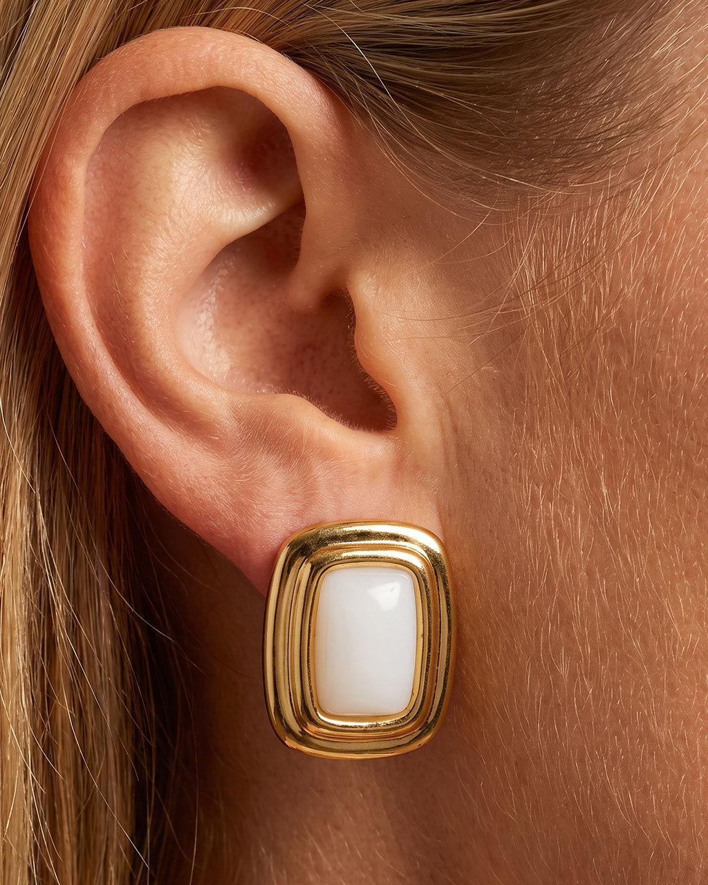 Framed Enamel Statement Stud Waterproof Gold Earrings