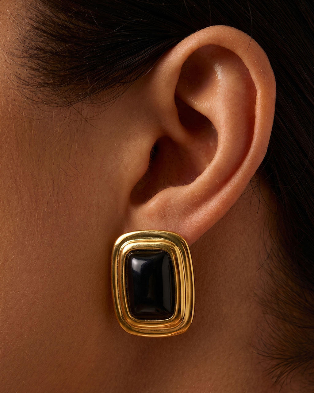 Framed Enamel Statement Stud Waterproof Gold Earrings