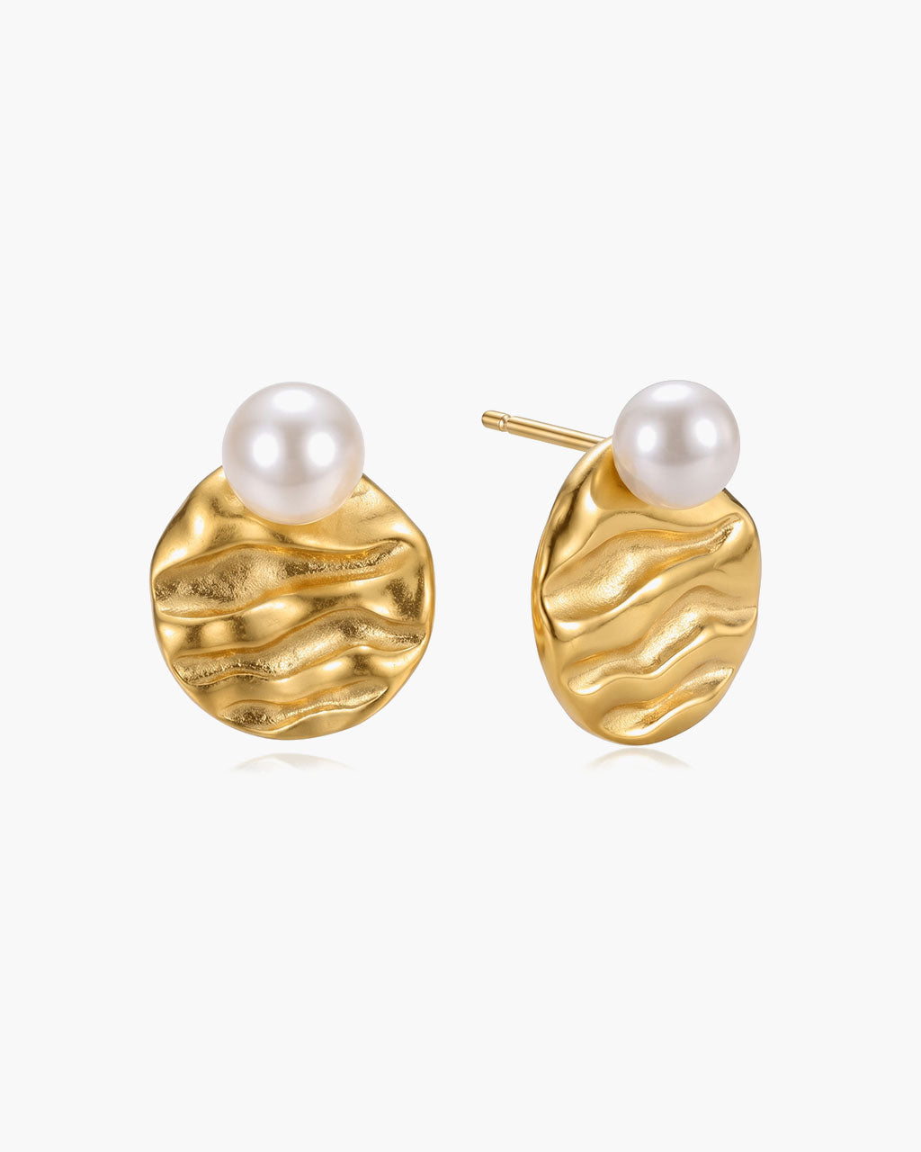 Freshwater Pearl Disc Stud Waterproof Gold Earrings