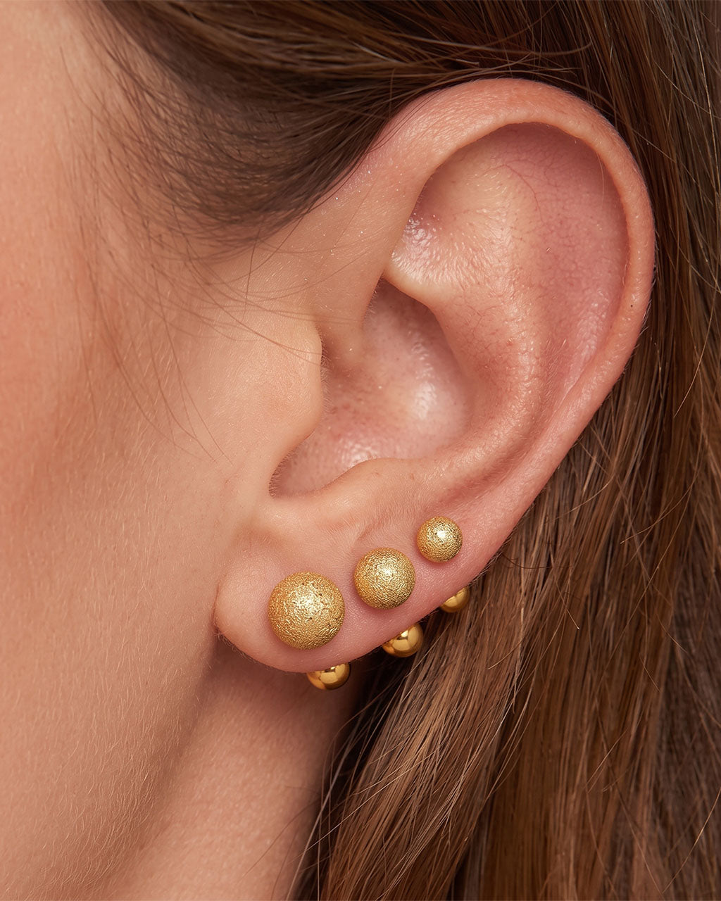 Frosted Mini Ball Piercing Waterproof Gold Earrings