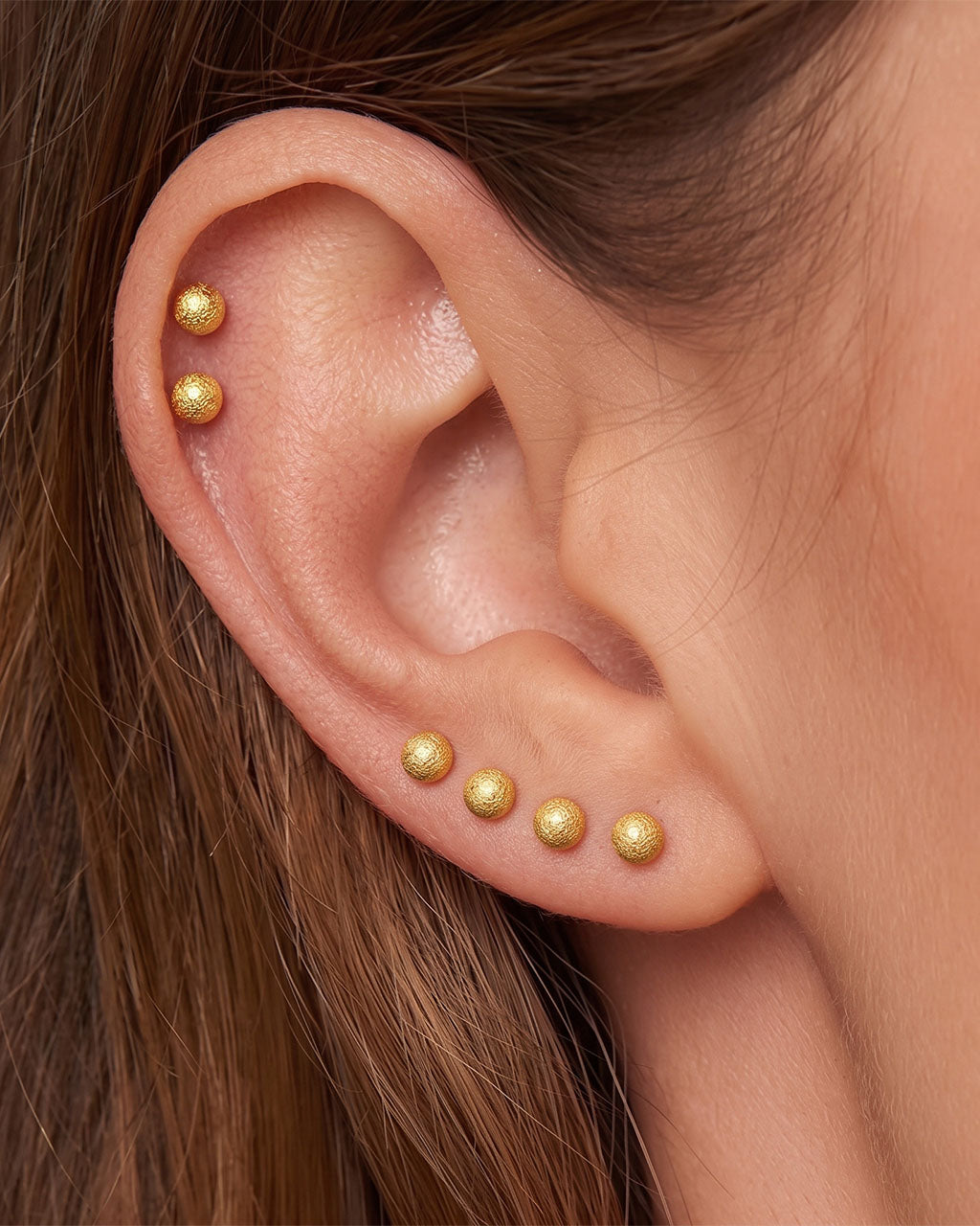 Frosted Mini Ball Piercing Waterproof Gold Earrings