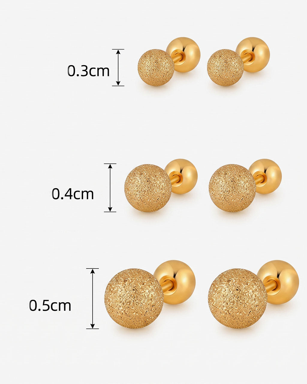 Frosted Mini Ball Piercing Waterproof Gold Earrings