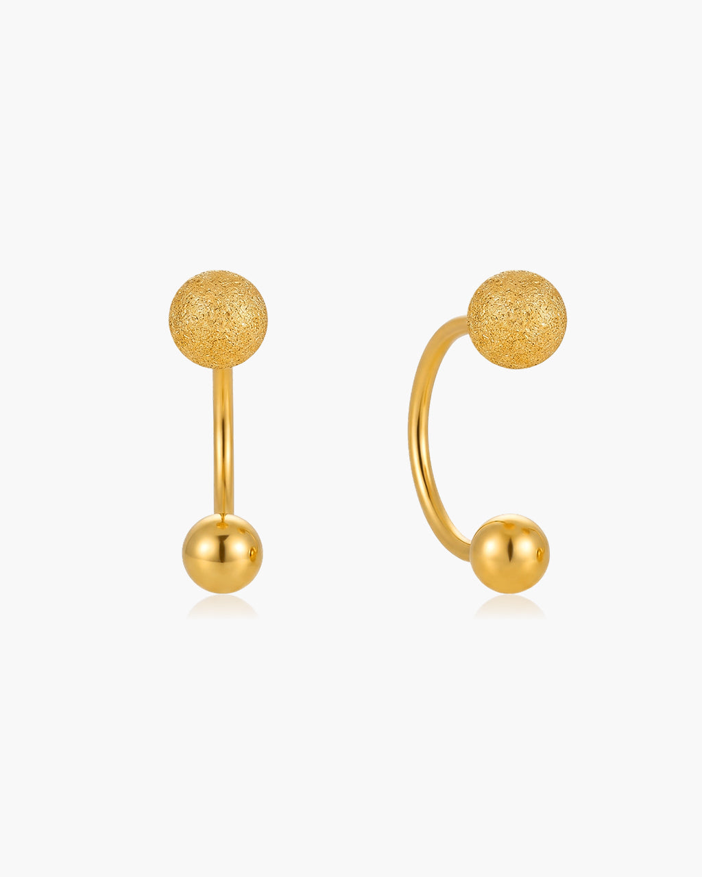 Frosted & Polished Double Ball Waterproof Gold Earrings