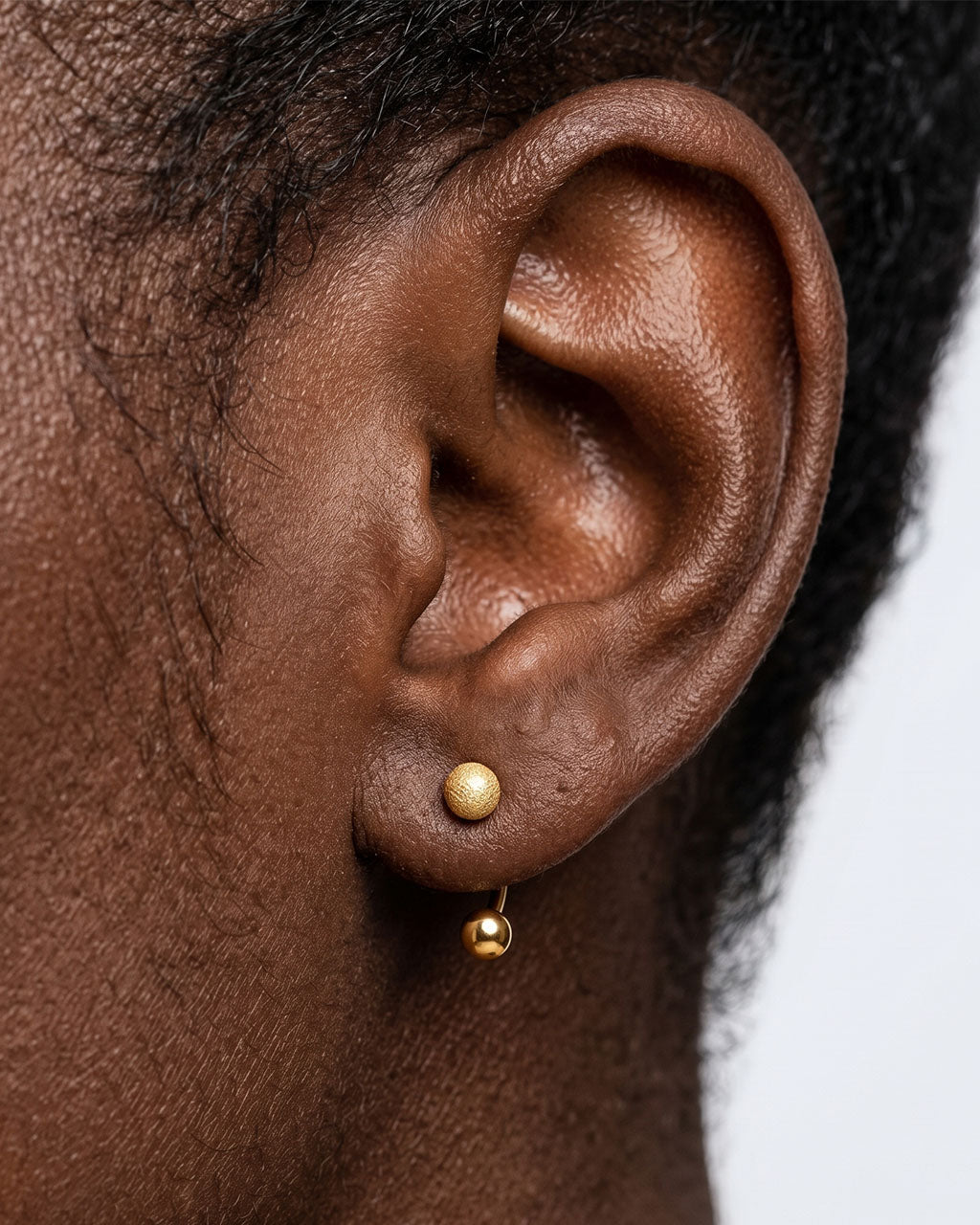 Frosted & Polished Double Ball Waterproof Gold Earrings