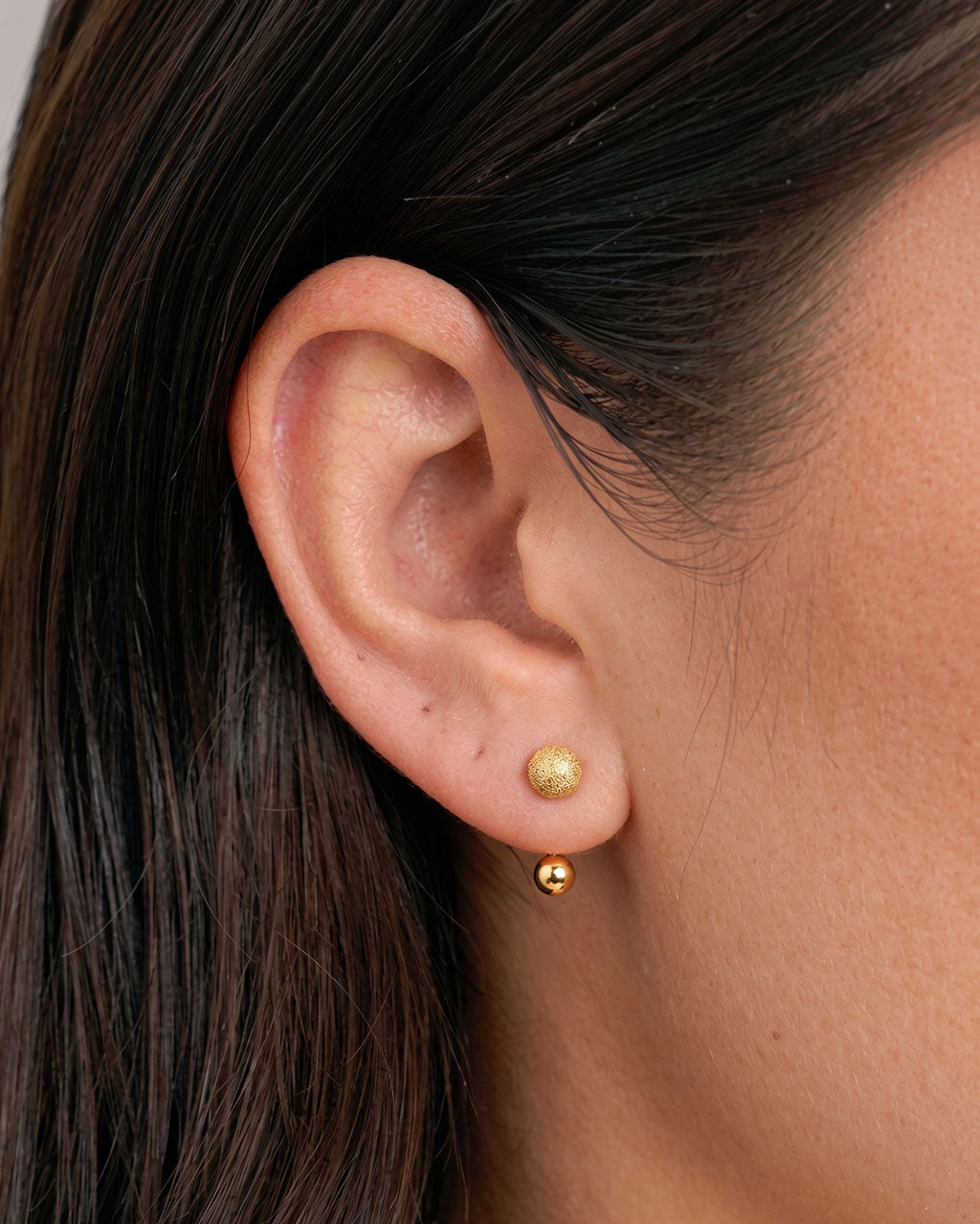 Frosted & Polished Double Ball Waterproof Gold Earrings