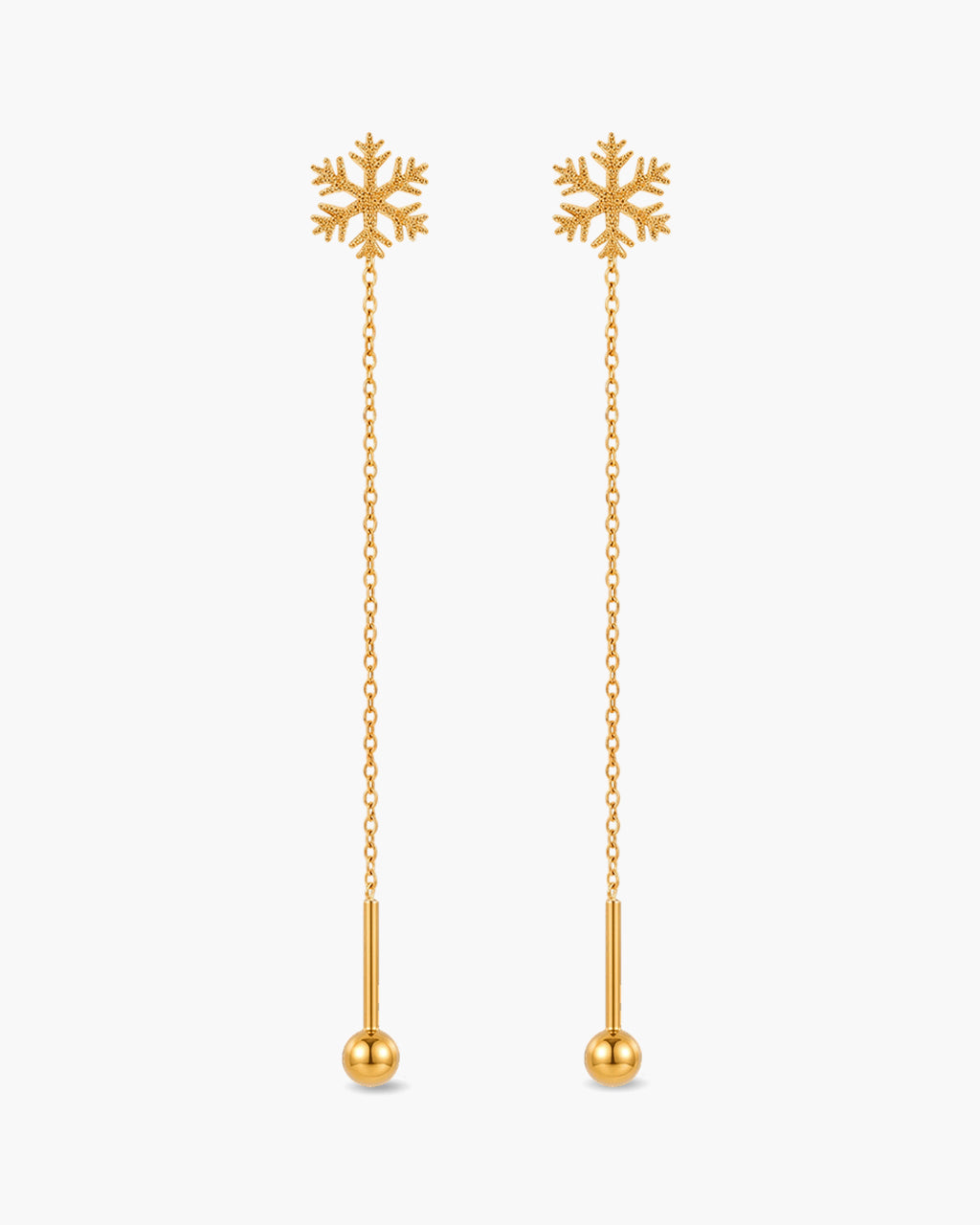 Frosted Snowflake Threader Waterproof Gold Earrings