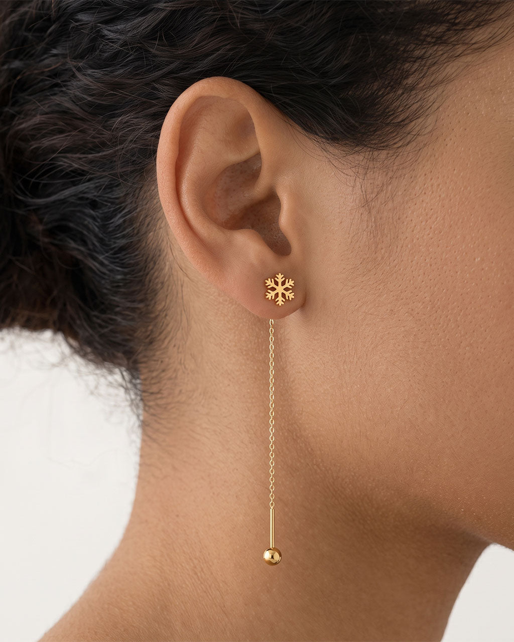 Frosted Snowflake Threader Waterproof Gold Earrings