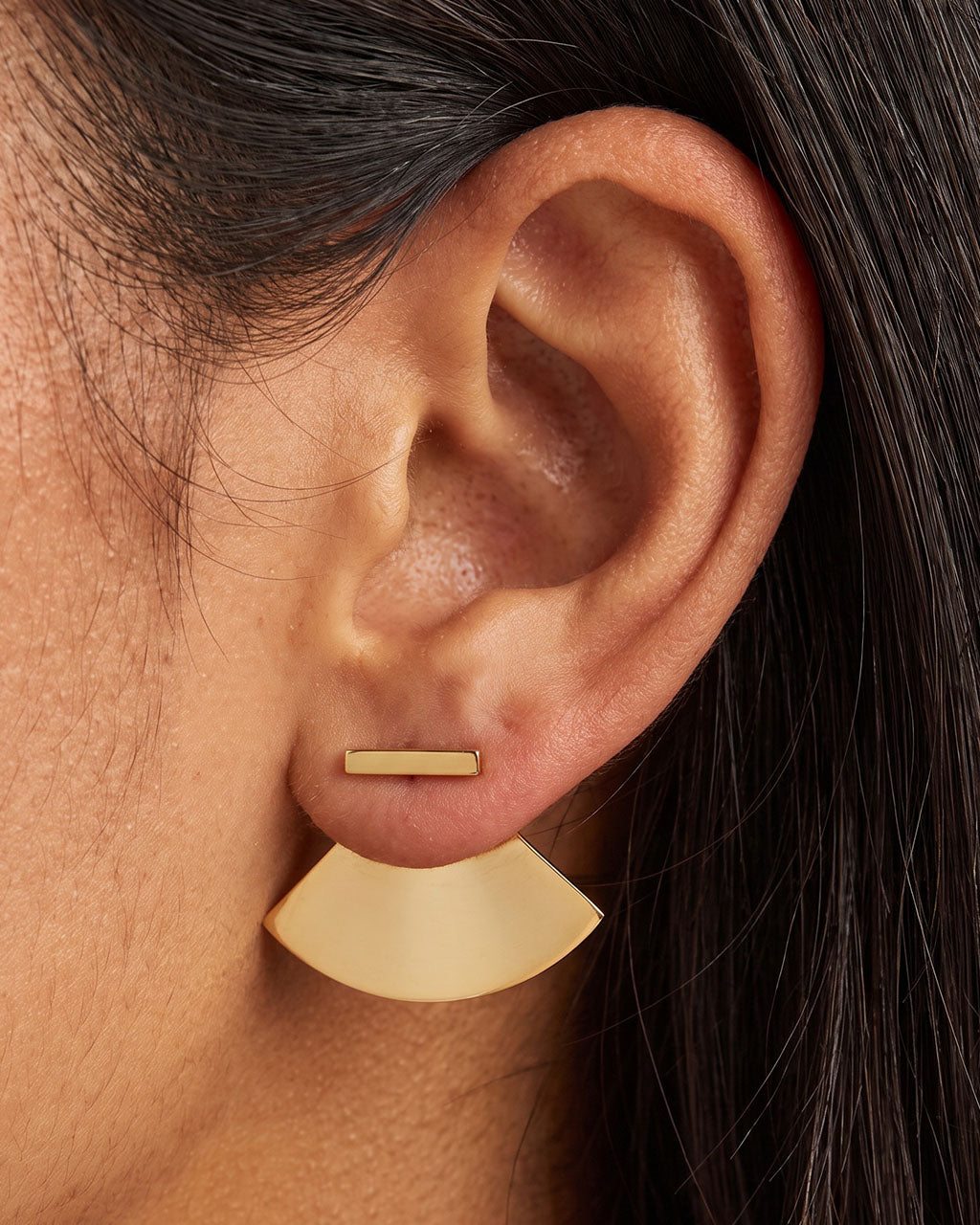 Geometric Fan Ear Jacket Waterproof Gold Earrings