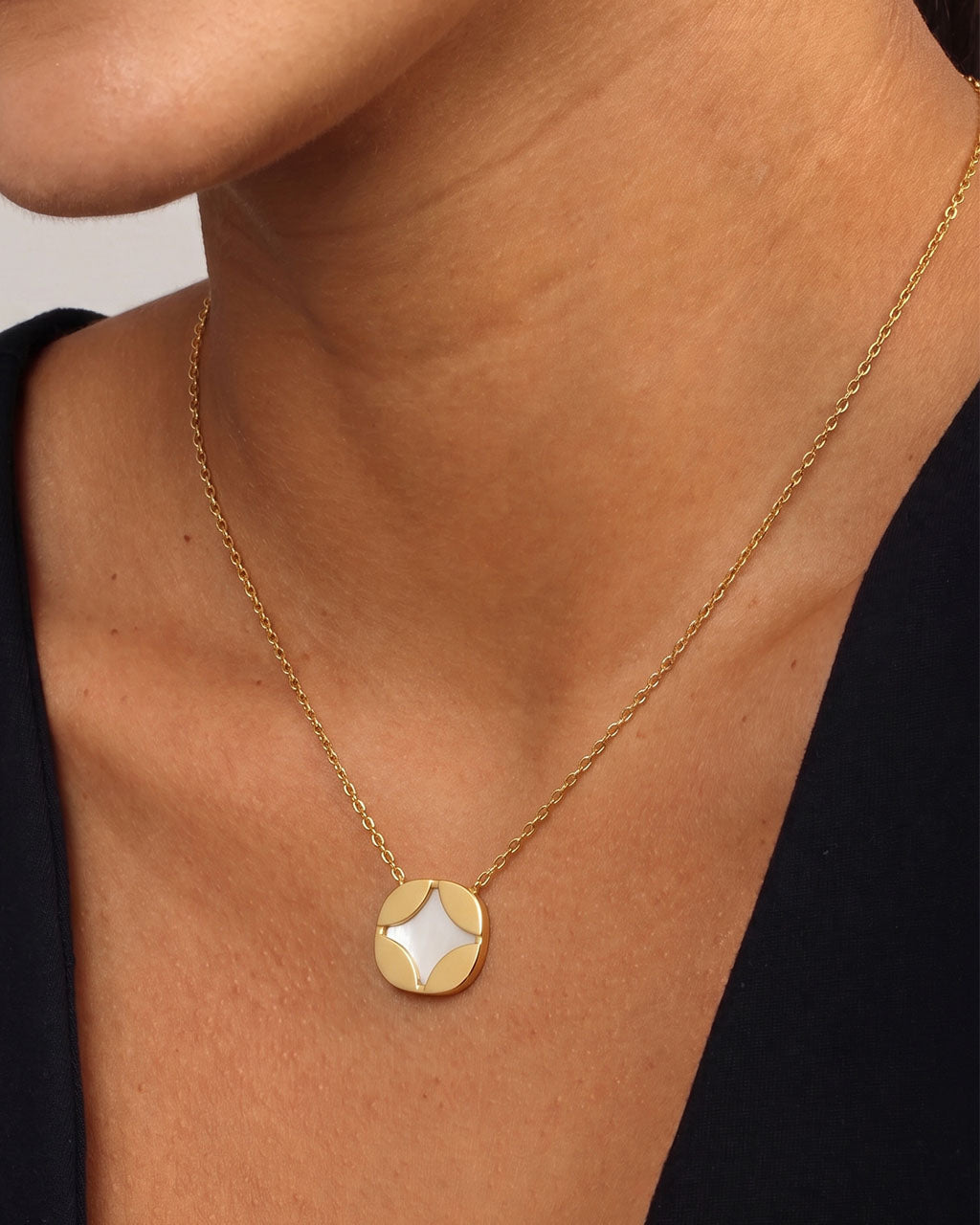 Geometric Mother of Pearl Waterproof Gold Necklace