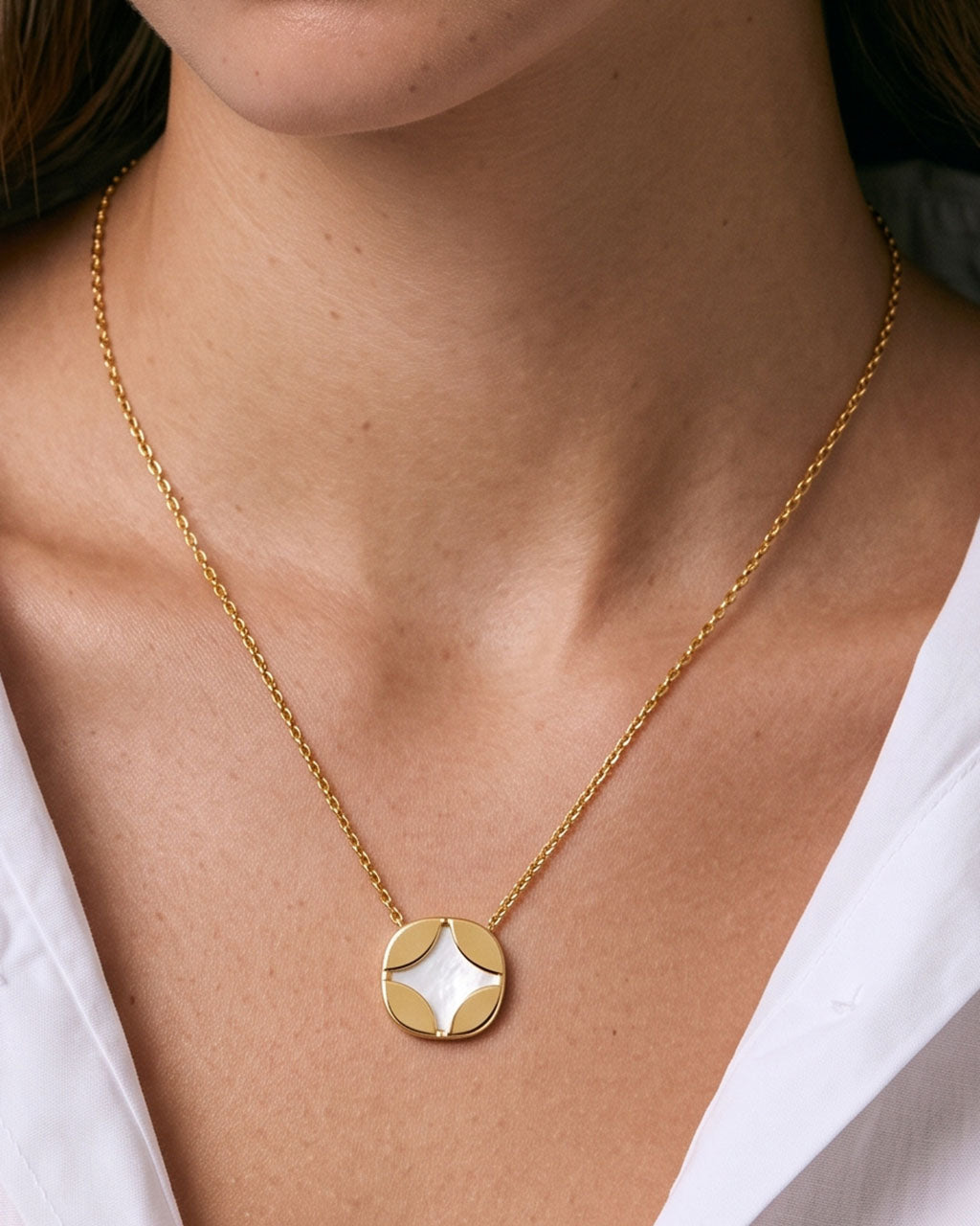 Geometric Mother of Pearl Waterproof Gold Necklace