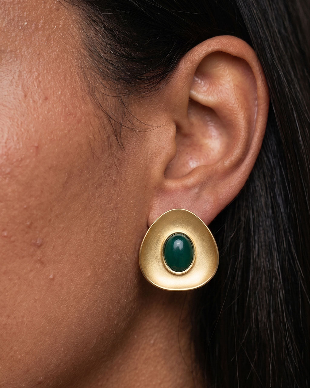 Geometric Resin Chunky Stud Waterproof Gold Earrings