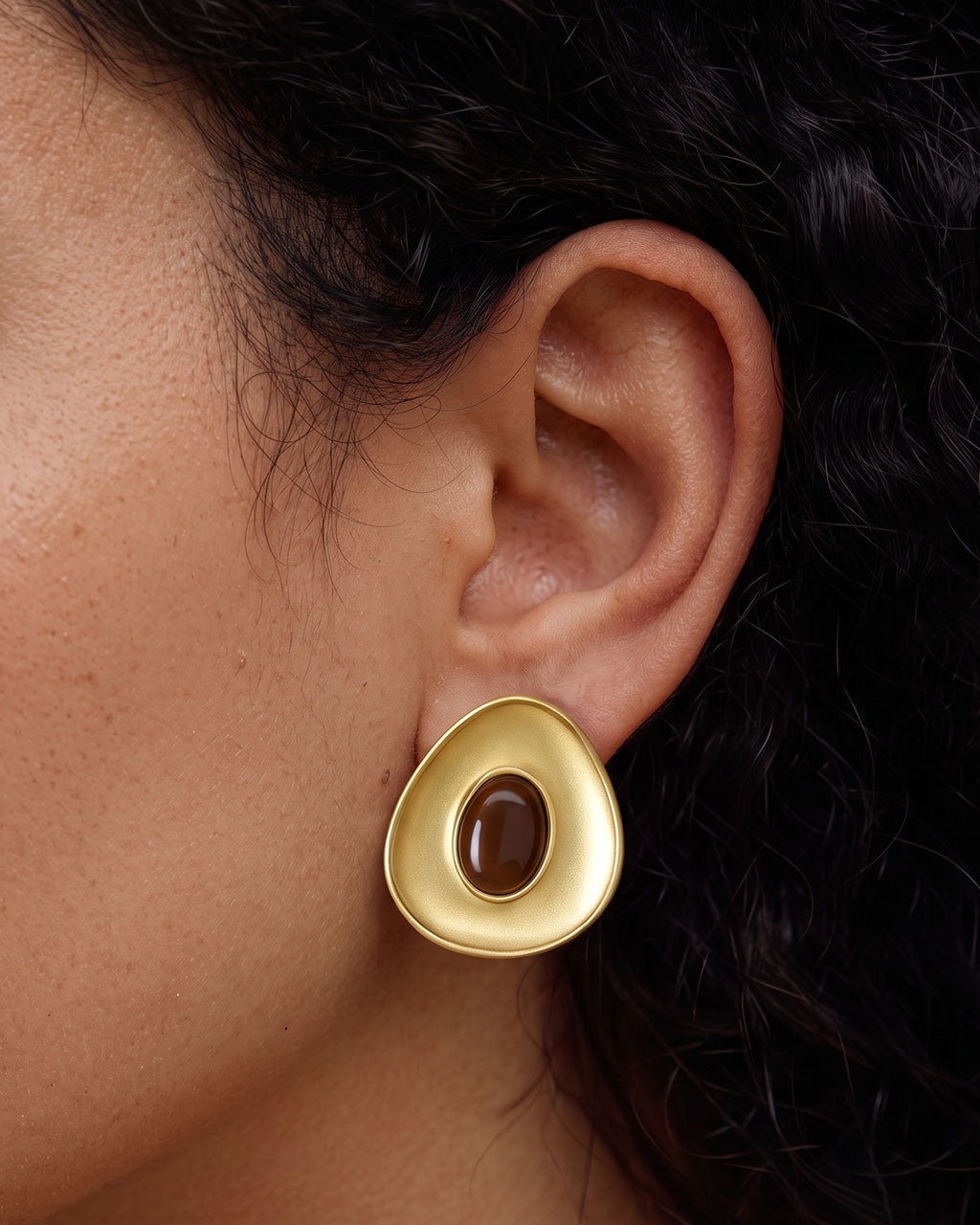 Geometric Resin Chunky Stud Waterproof Gold Earrings
