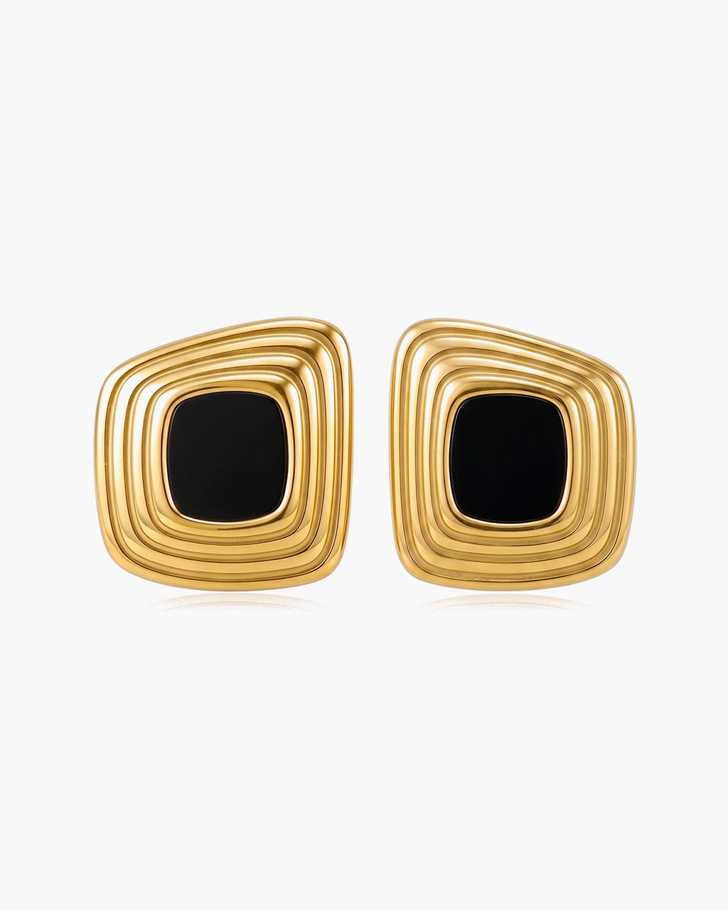 Geometric Ribbed Square Stud Waterproof Gold Earrings