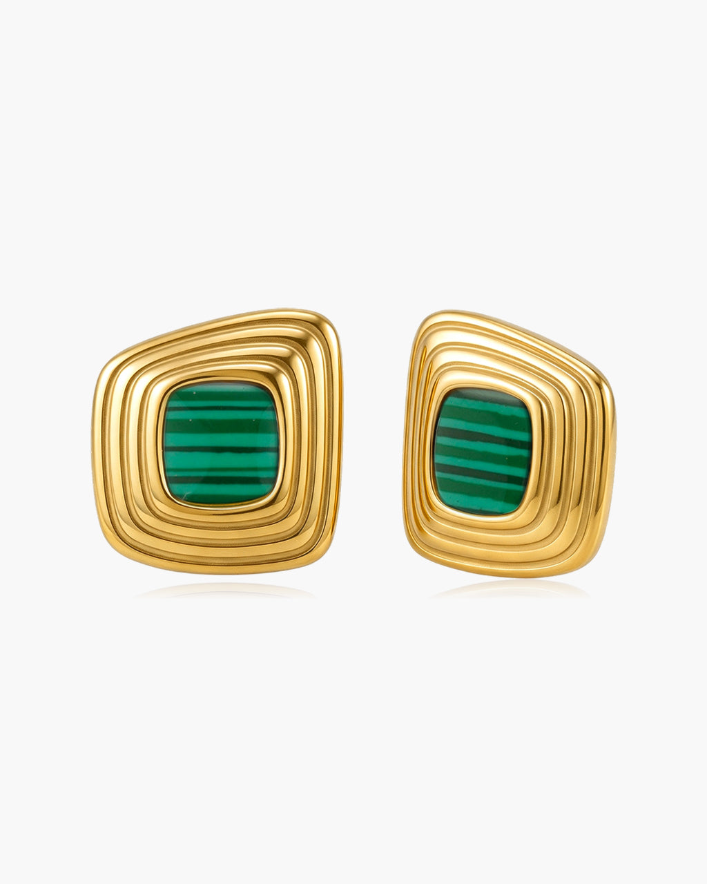 Geometric Ribbed Square Stud Waterproof Gold Earrings