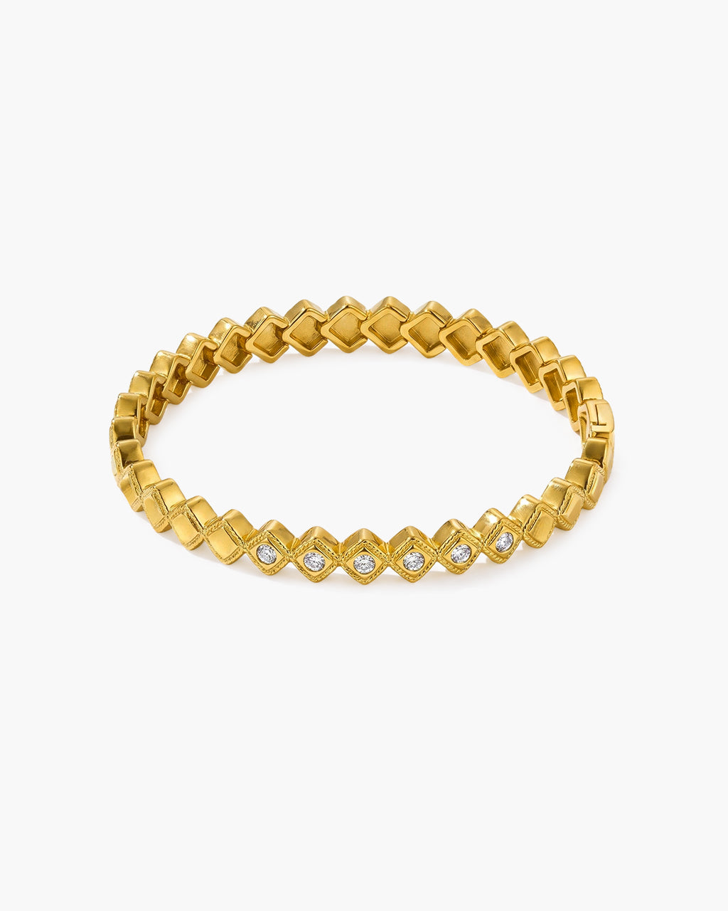 Geometric Simulated Diamond Waterproof Gold Bangle