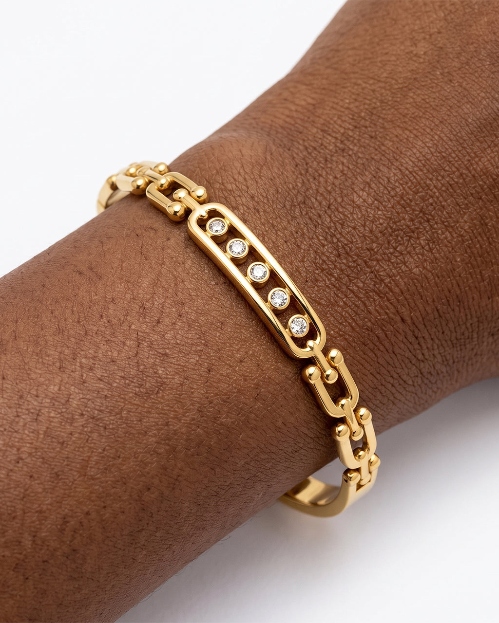 Geometric Simulated Diamond Waterproof Gold Bangle