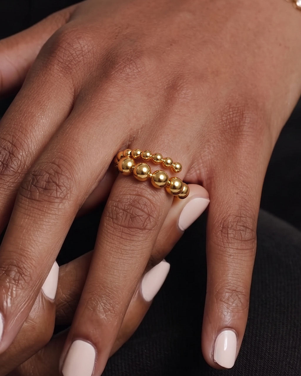 Graduated Beaded Spiral Open Waterproof Gold Ring