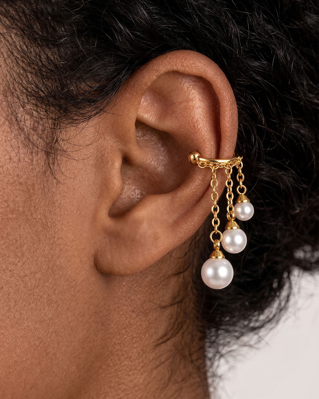 Graduated Pearl Fringe Cuff Waterproof Gold Earring