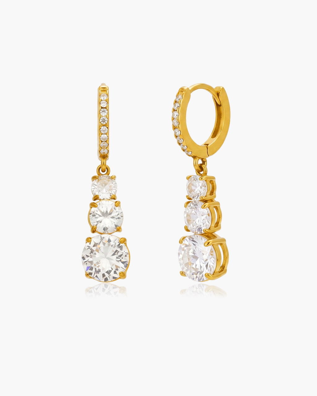 Graduated Three Stone Huggie Waterproof Gold Earrings
