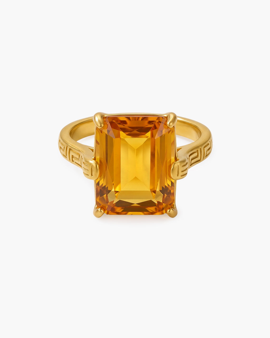 Greek Key Emerald Cut Solitaire Waterproof Gold Ring