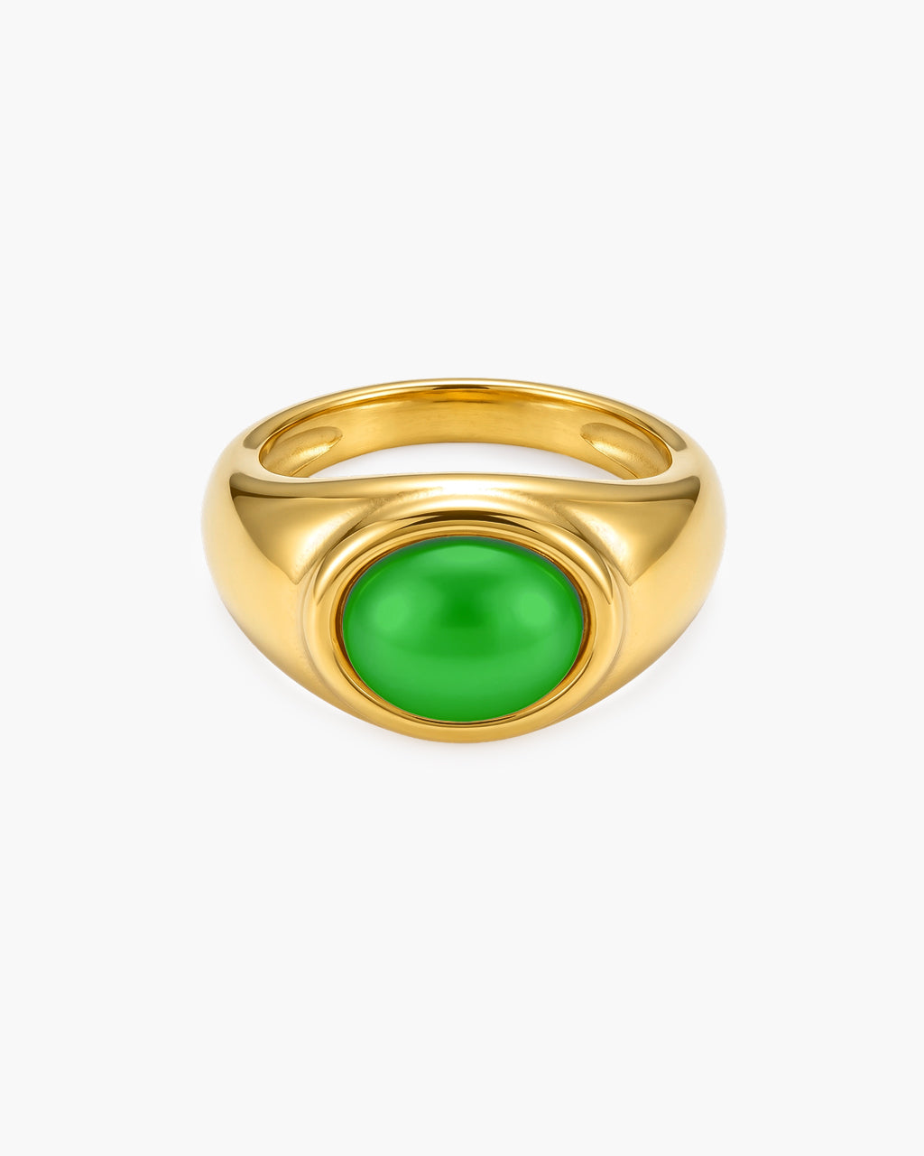 Green Cat Eye Oval Cabochon Dome Waterproof Gold Ring