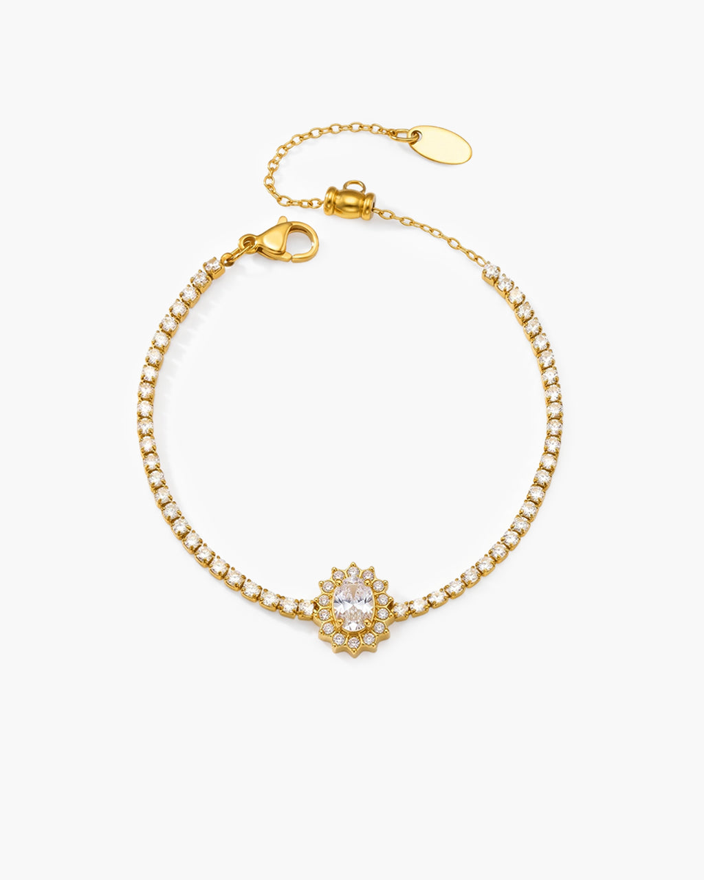 Halo Simulated Diamond Tennis Waterproof Gold Bracelet