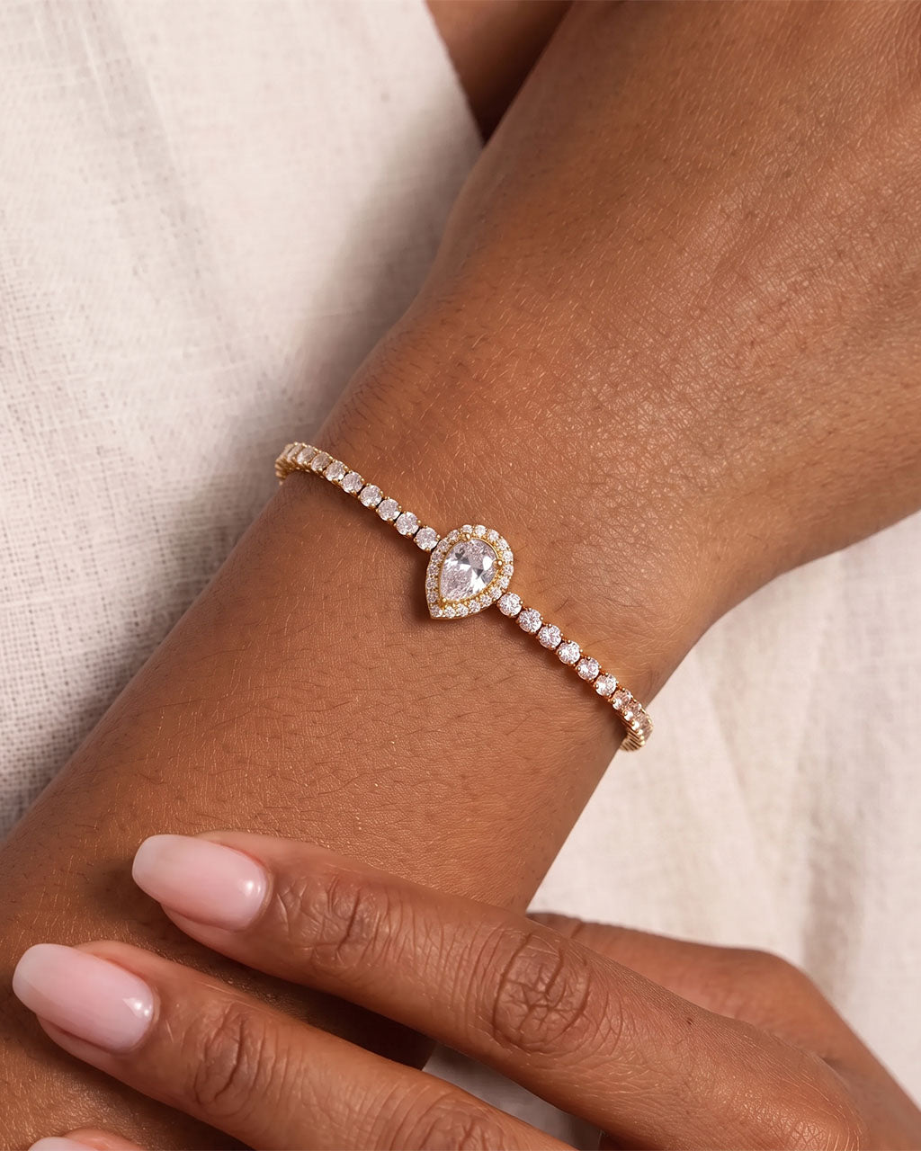 Halo Simulated Diamond Tennis Waterproof Gold Bracelet