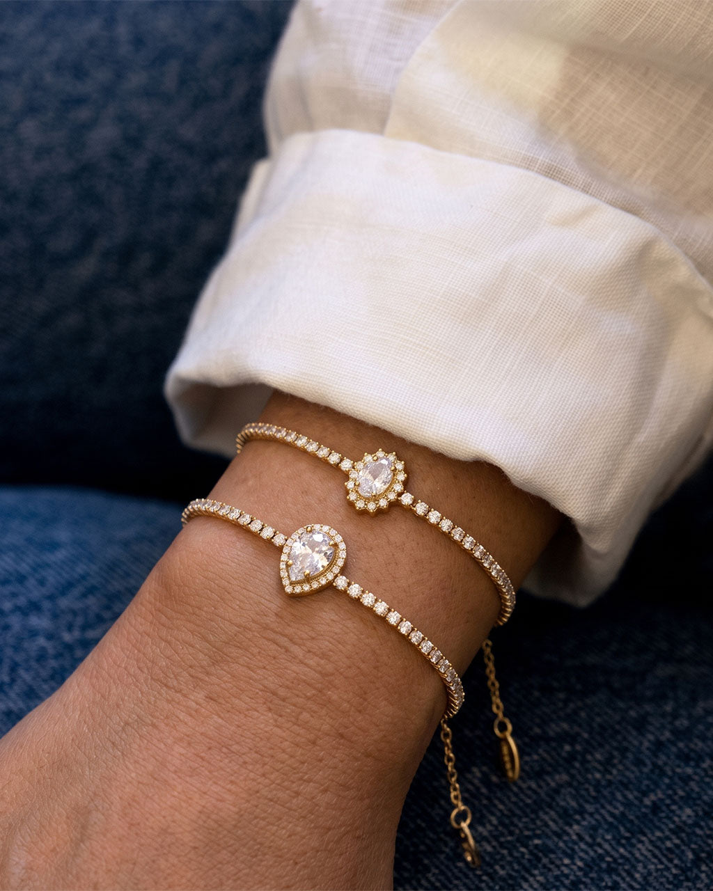 Halo Simulated Diamond Tennis Waterproof Gold Bracelet
