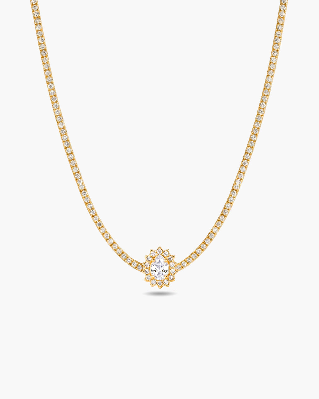 Halo Simulated Diamond Tennis Waterproof Gold Necklace