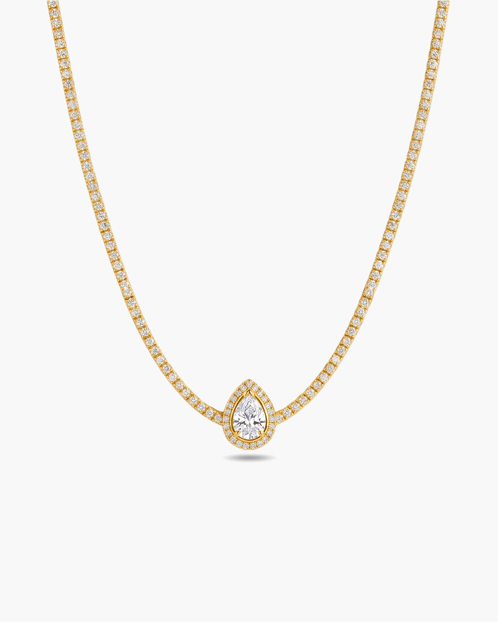 Halo Simulated Diamond Tennis Waterproof Gold Necklace
