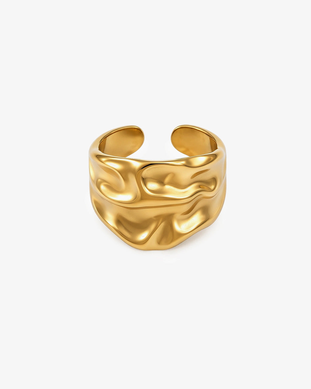 Hammered Organic Open Wide Band Waterproof Gold Ring