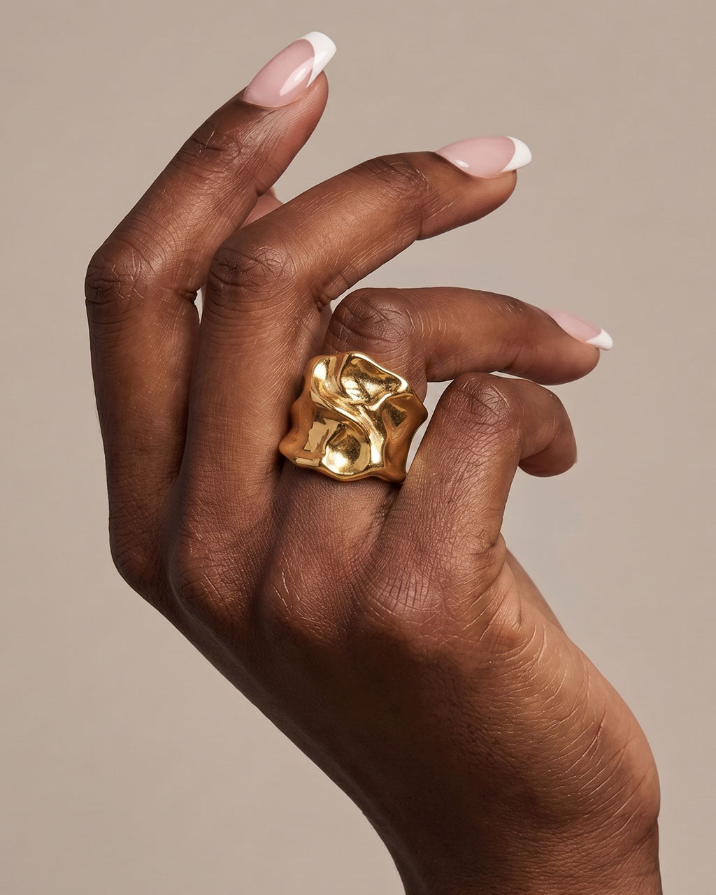 Hammered Organic Open Wide Band Waterproof Gold Ring