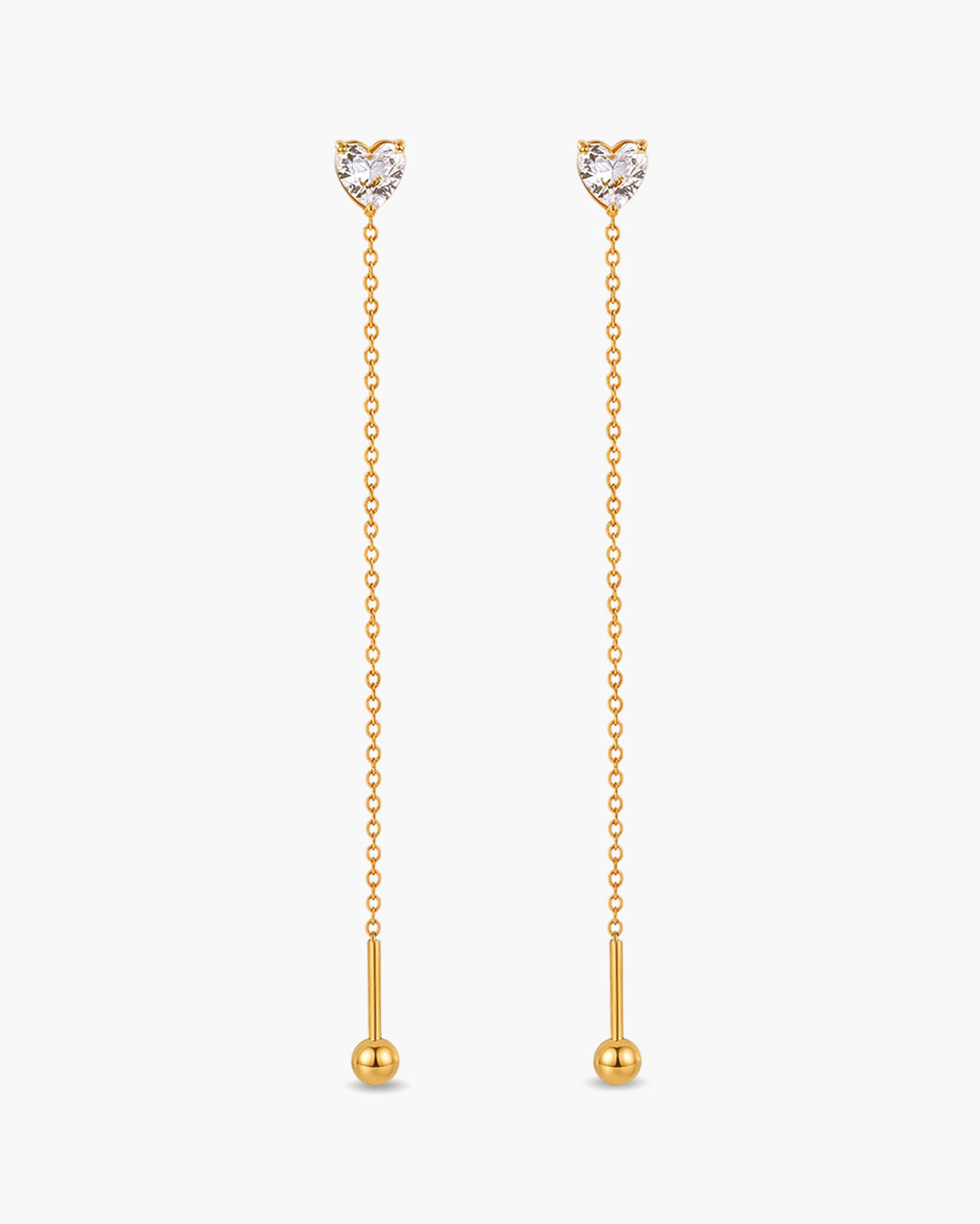 Heart Cut Solitaire Threader Waterproof Gold Earrings