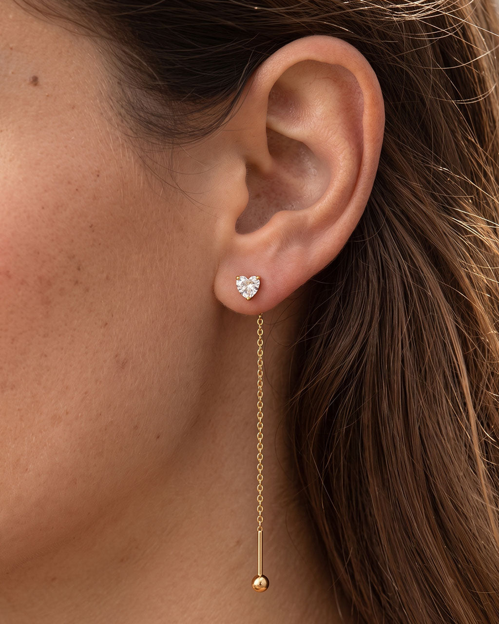Heart Cut Solitaire Threader Waterproof Gold Earrings