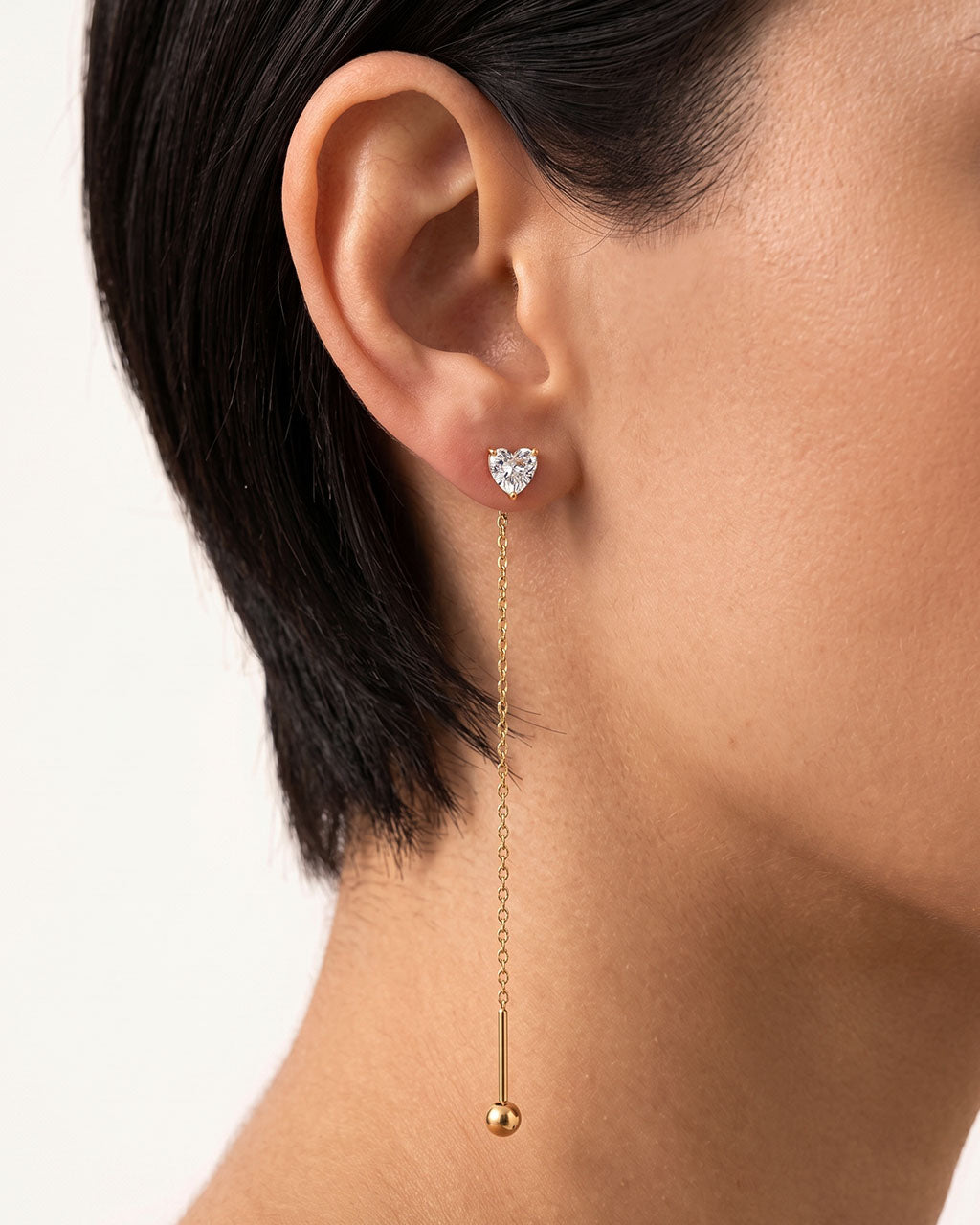 Heart Cut Solitaire Threader Waterproof Gold Earrings