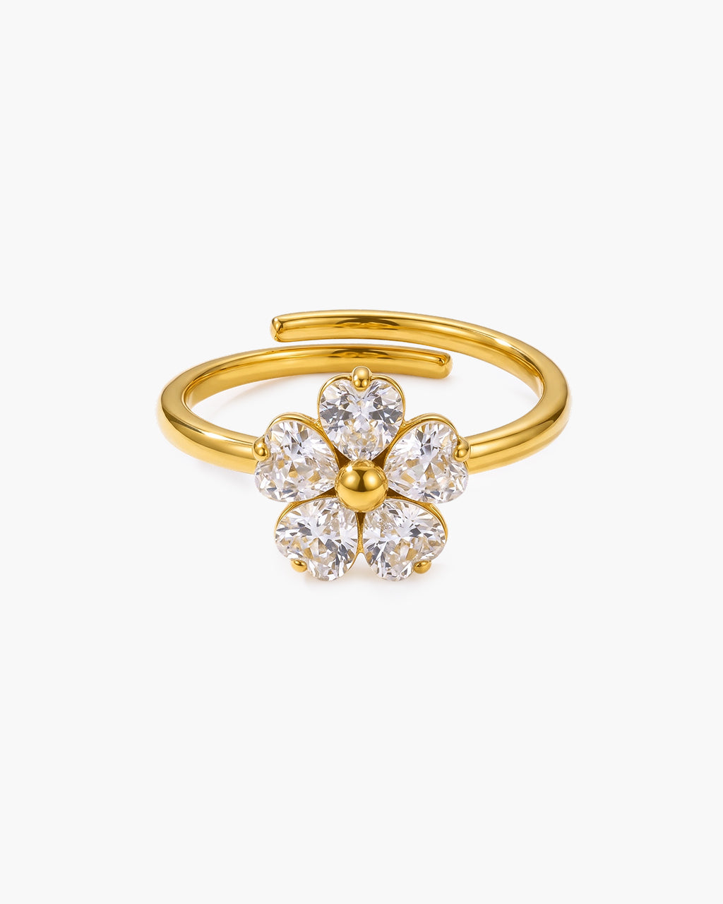 Heart Cut Stone Flower Adjustable Waterproof Gold Ring