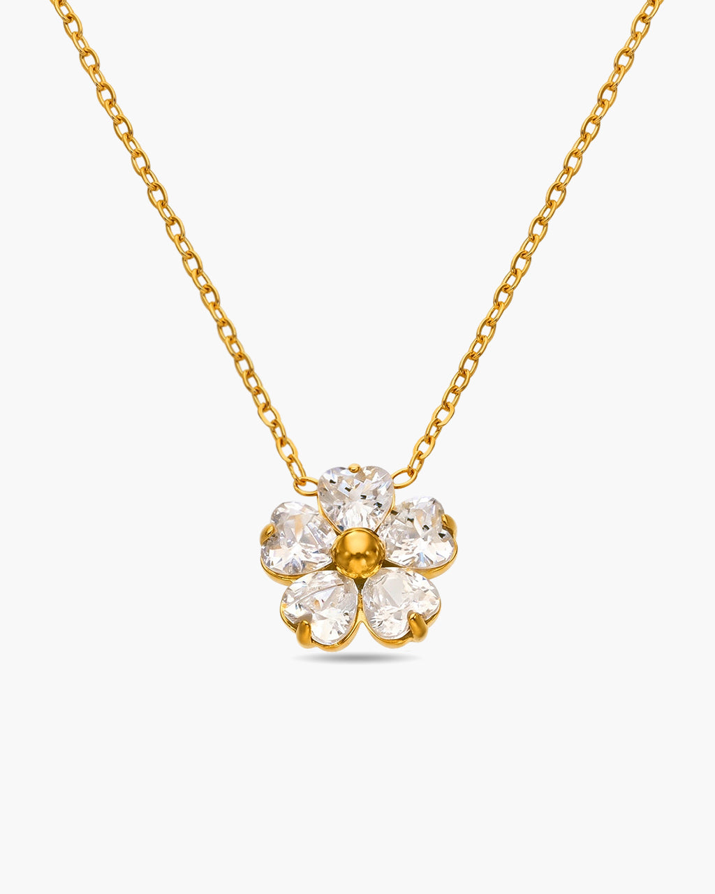 Heart Cut Stone Flower Charm Waterproof Gold Necklace