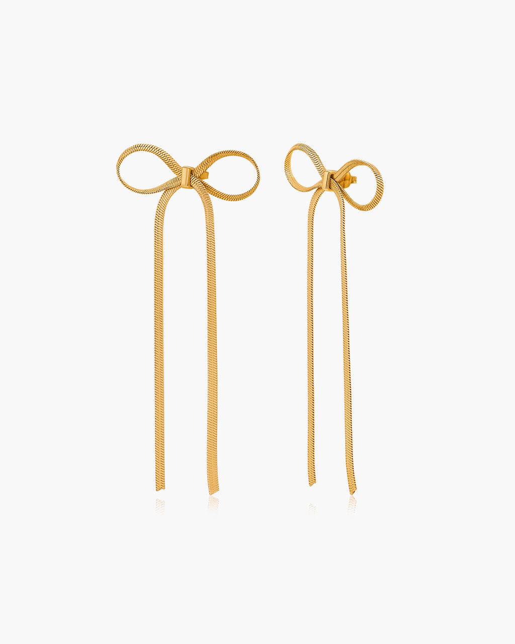 Herringbone Bow Ribbon Stud Waterproof Gold Earrings