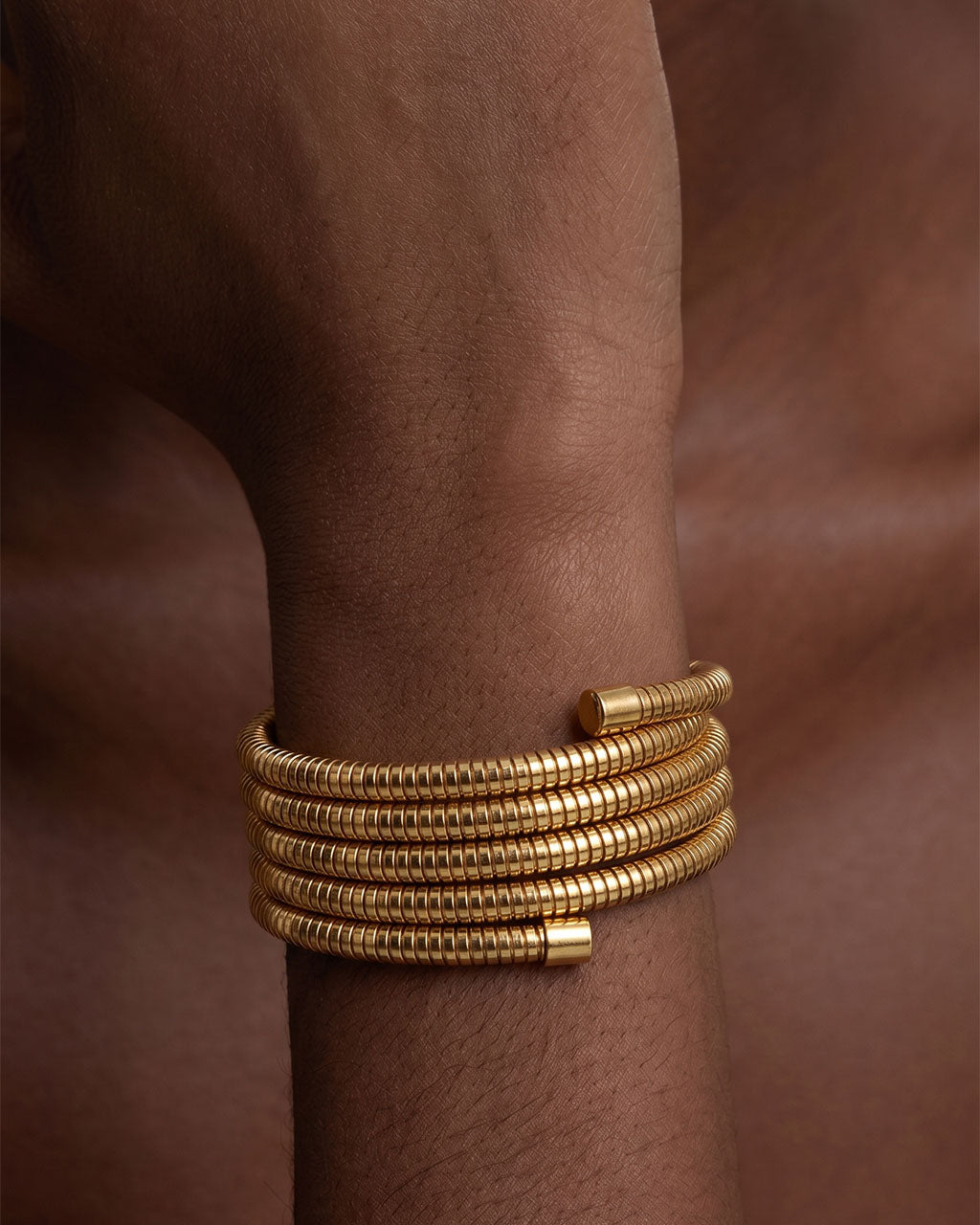 Herringbone Coil Wrap Cuff Waterproof Gold Bracelet