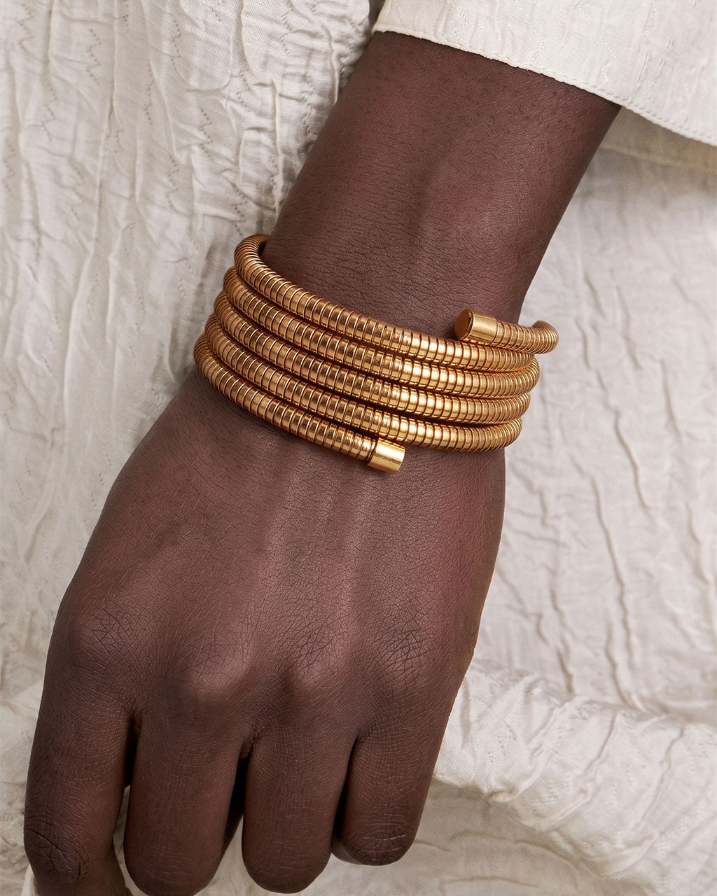 Herringbone Coil Wrap Cuff Waterproof Gold Bracelet