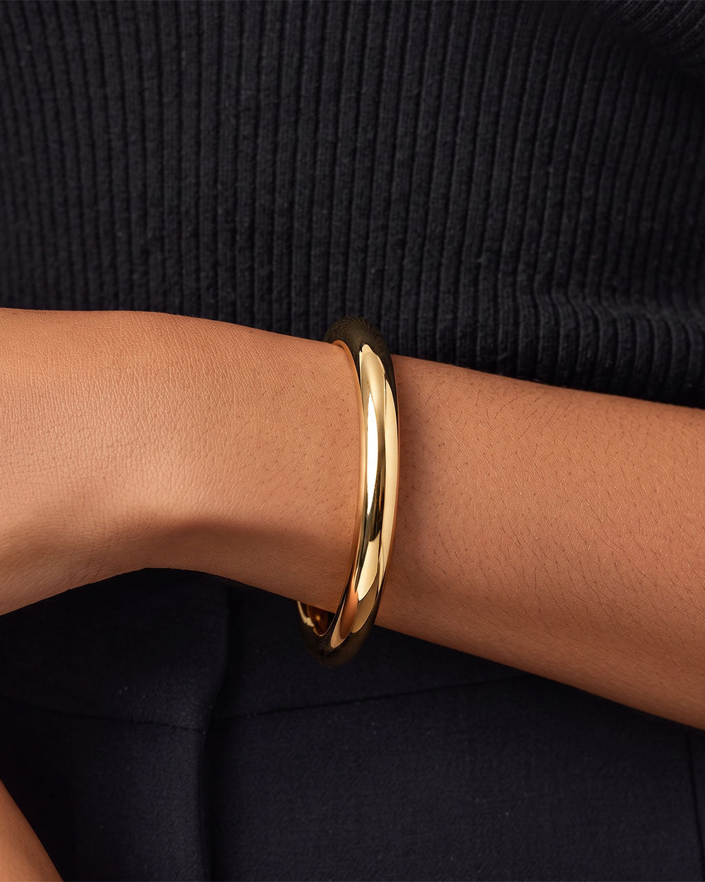 High Shine Chunky Tube Waterproof Gold Bangle
