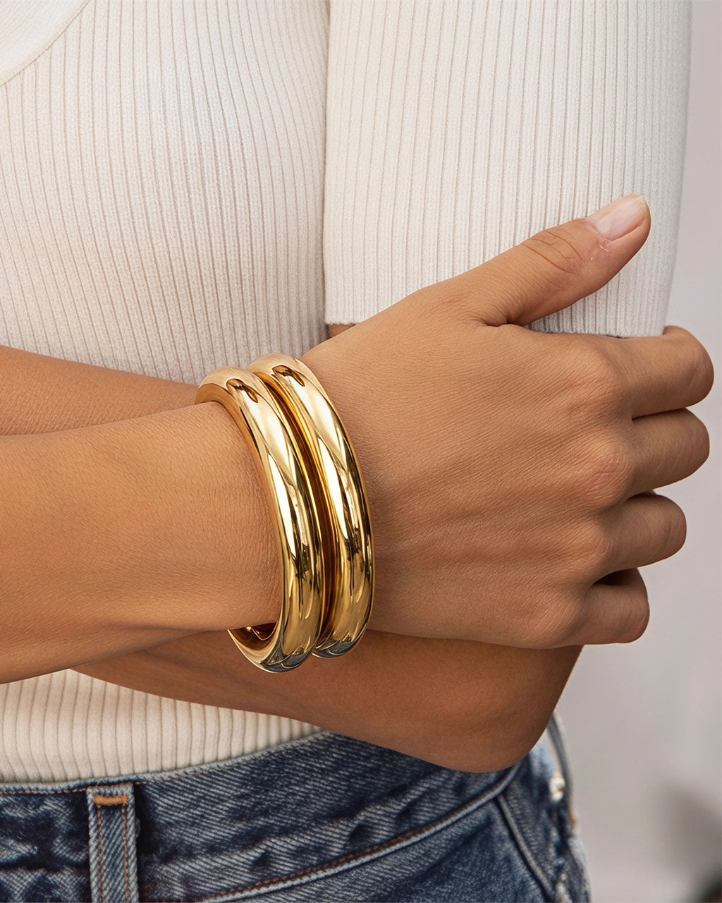 High Shine Chunky Tube Waterproof Gold Bangle