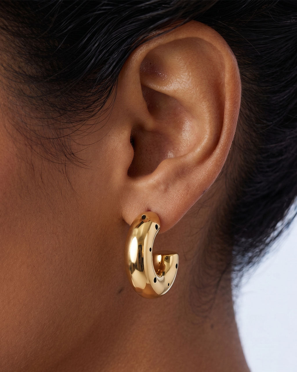 Hollow Pierced Open C Hoop Waterproof Gold Earrings
