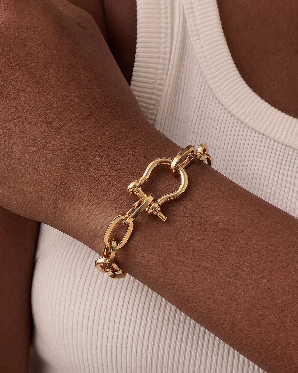 Horseshoe Clasp Rolo Chain Waterproof Gold Bracelet