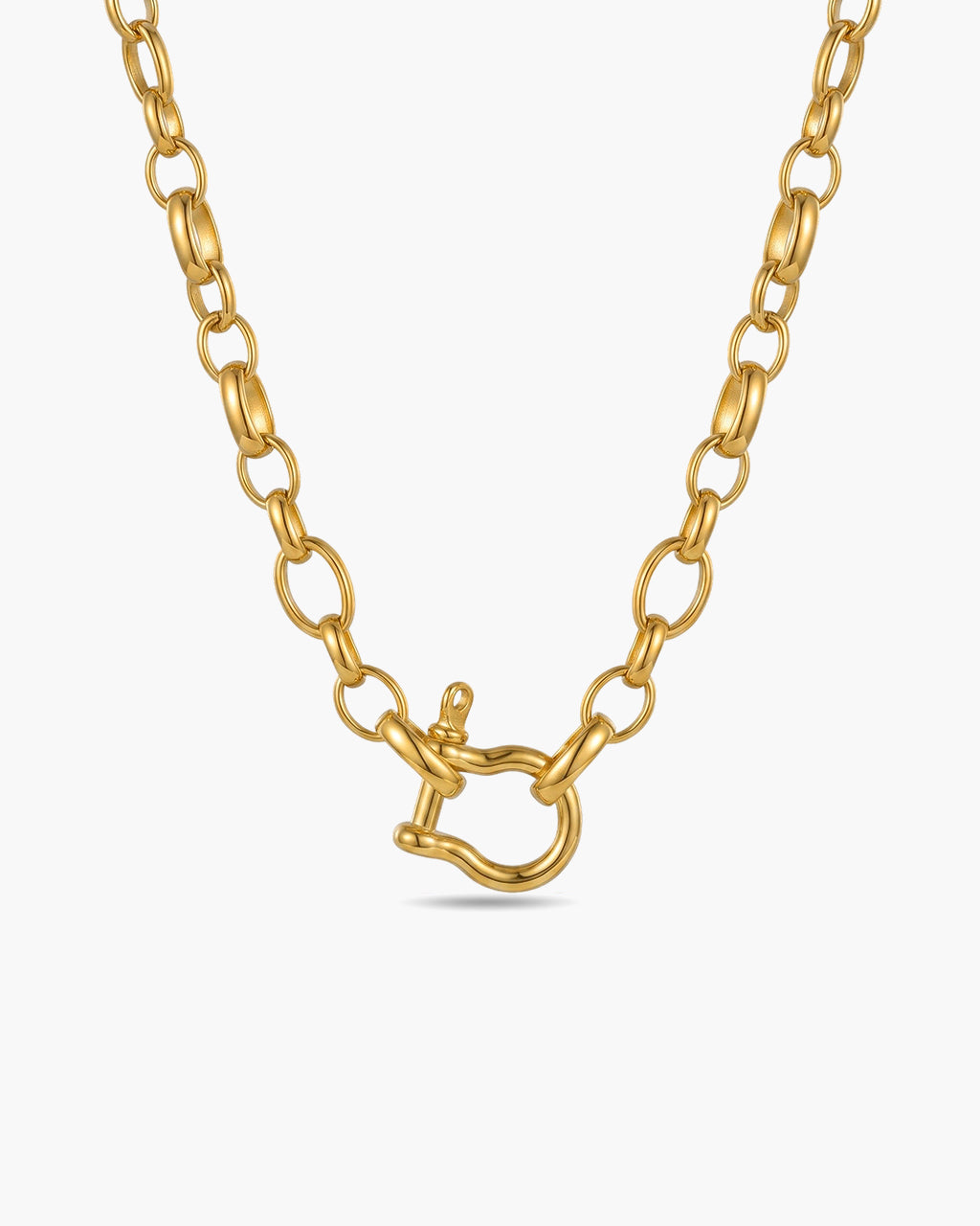 Horseshoe Clasp Rolo Chain Waterproof Gold Necklace