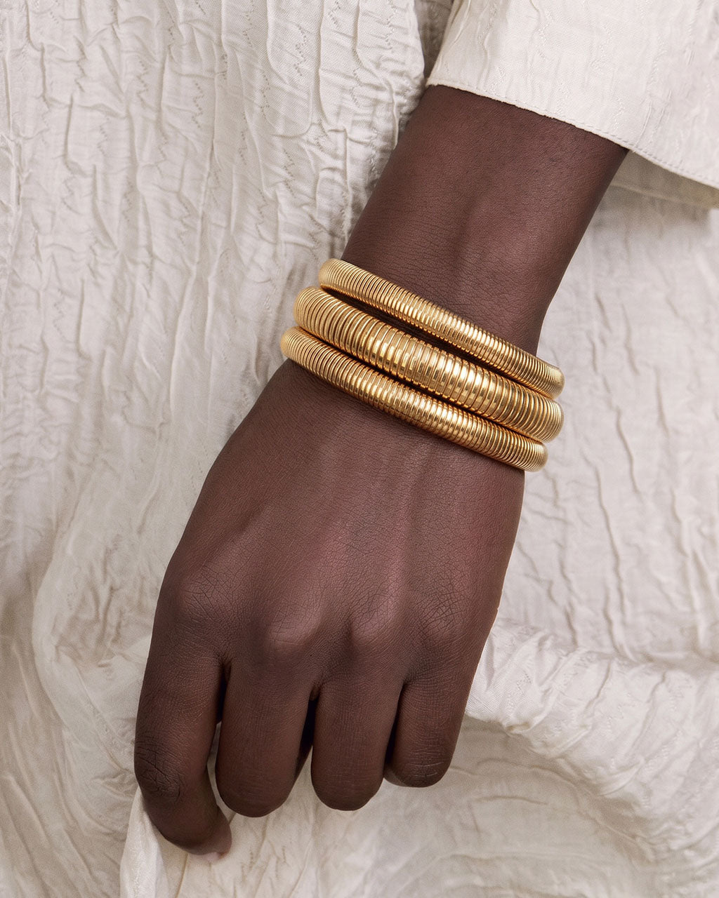 Iconic Chunky Herringbone Tube Waterproof Gold Bangle