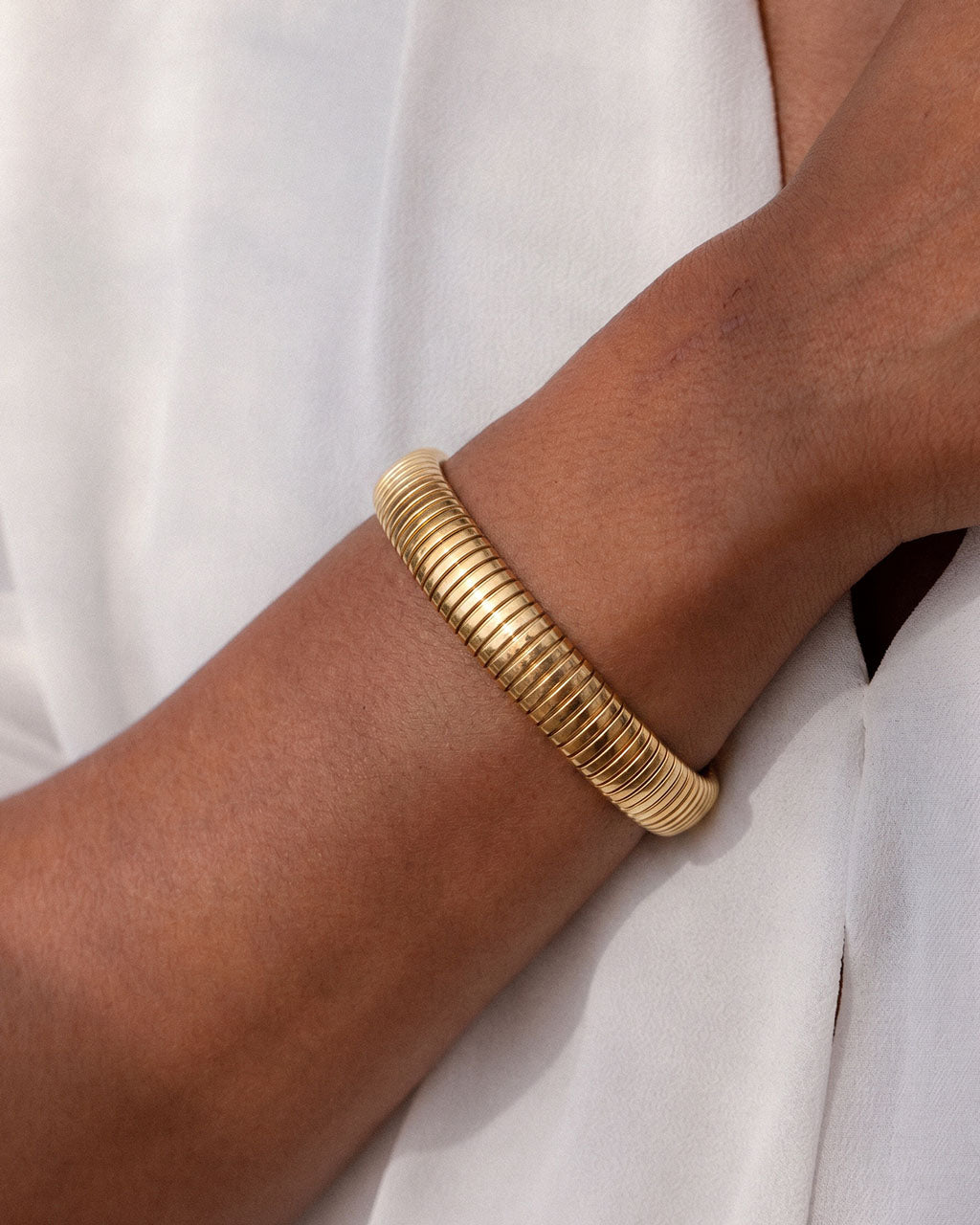 Iconic Chunky Herringbone Tube Waterproof Gold Bangle