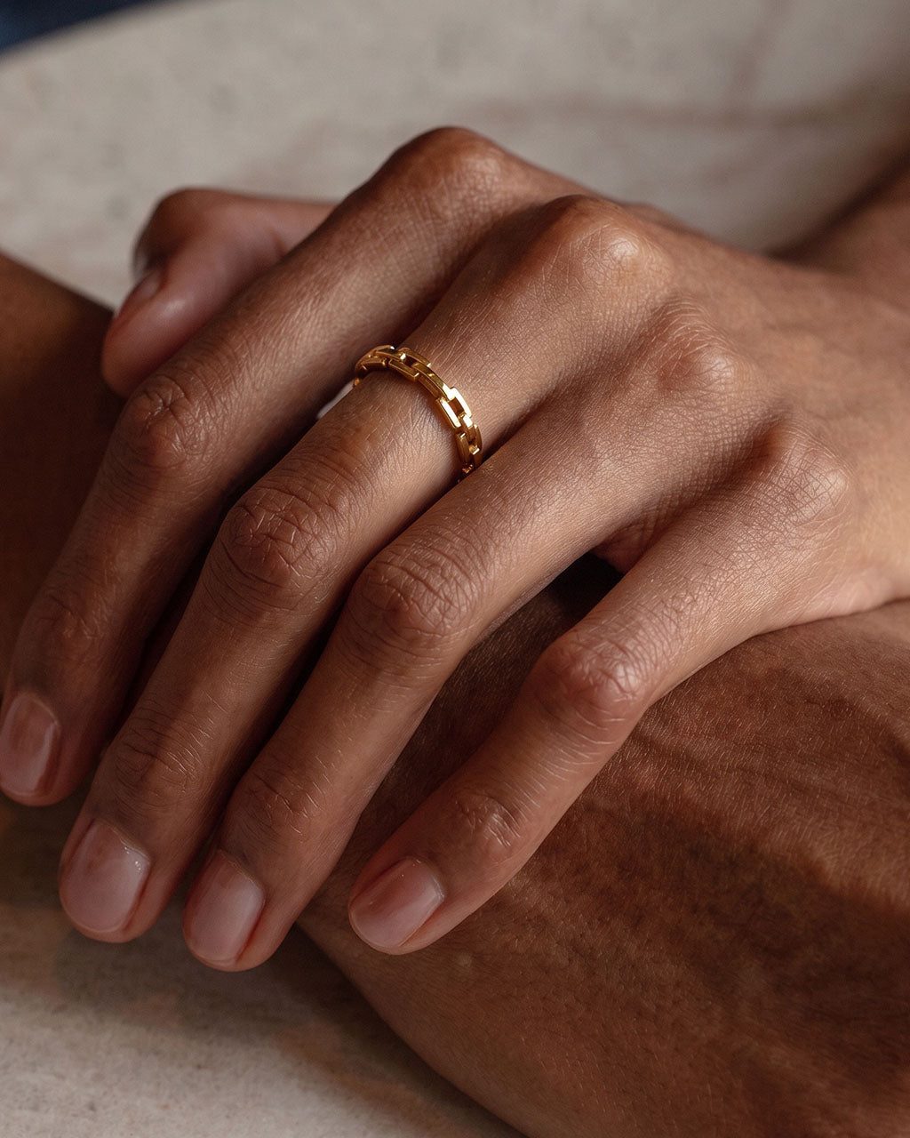Iconic Dainty Chain Link Band Waterproof Gold Ring