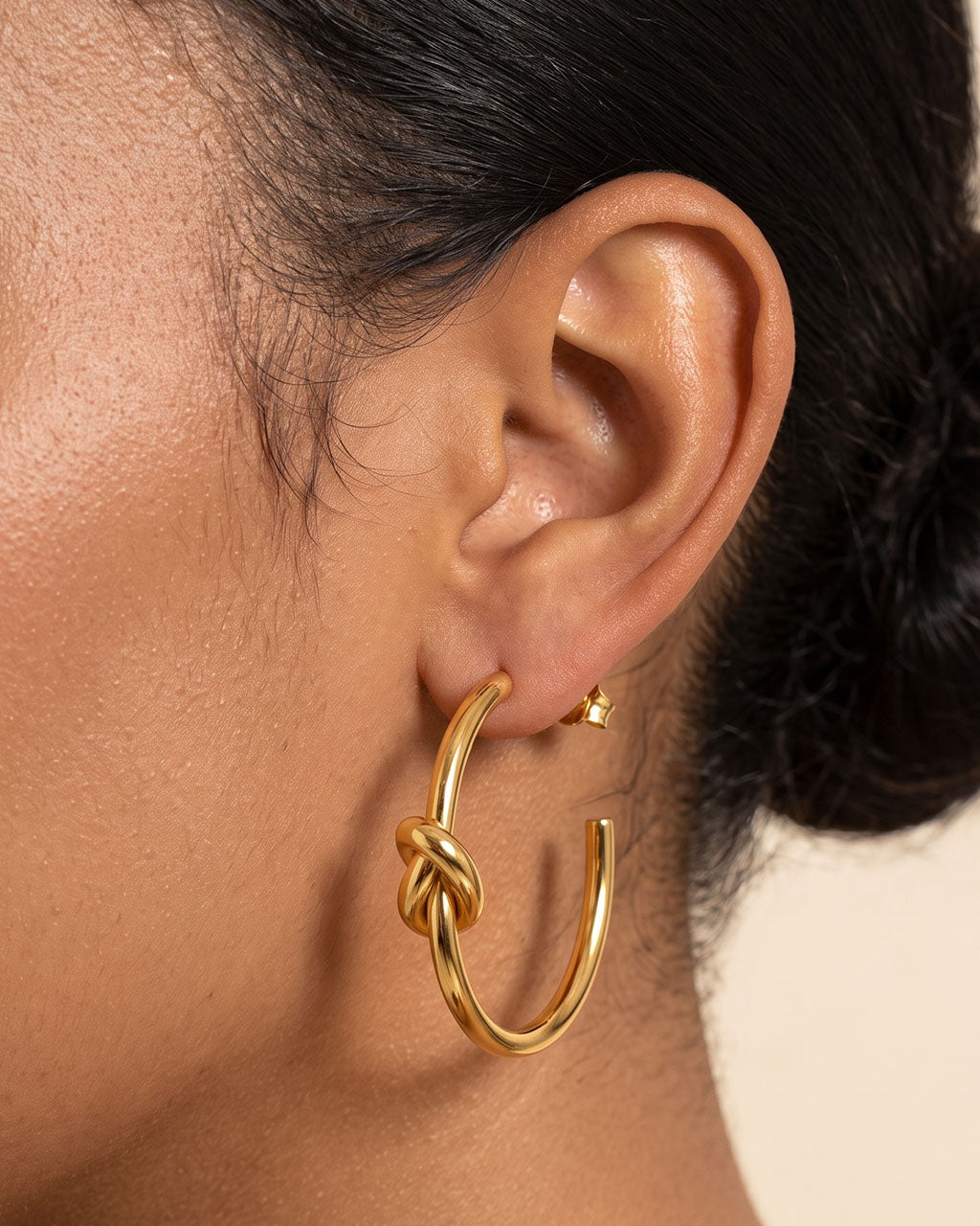 Iconic Knot Chunky Open C Hoop Waterproof Gold Earrings